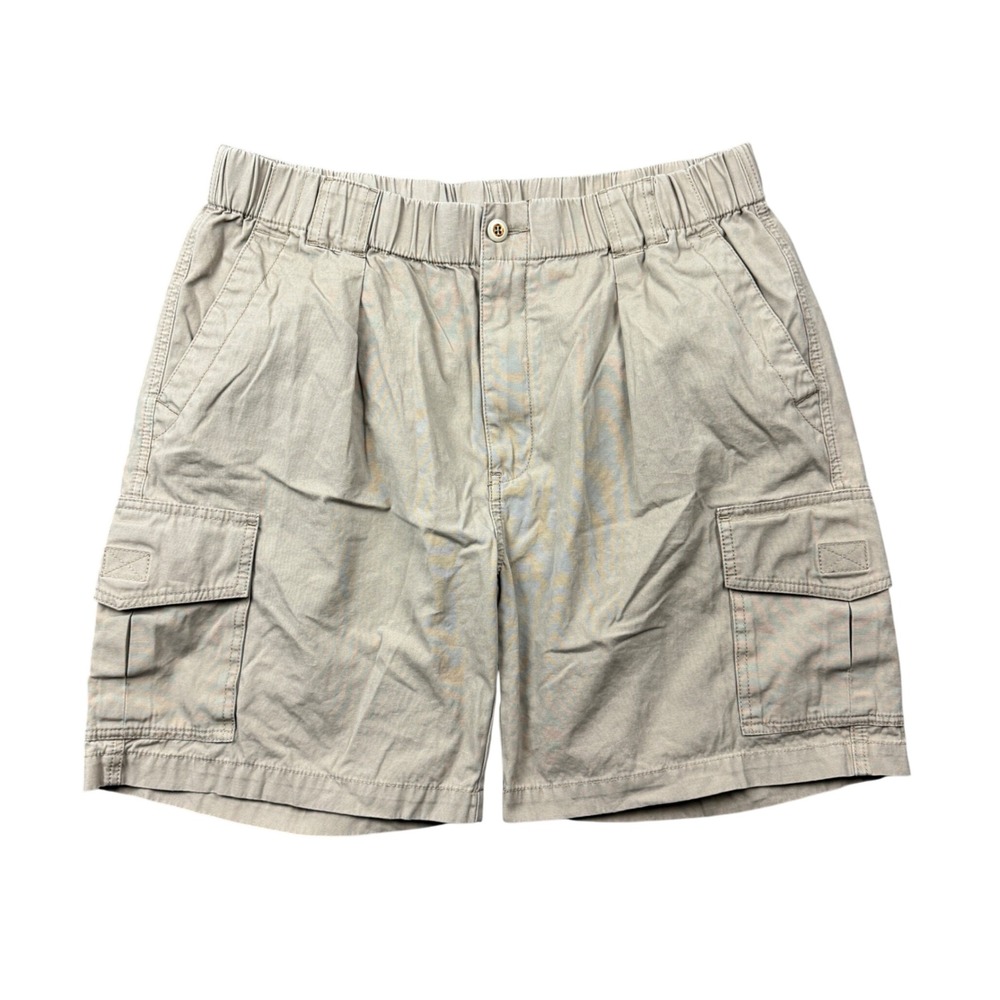 Tommy Bahama Relax Mens Large Cargo Shorts Tan Khaki Cotton Elastic Waist